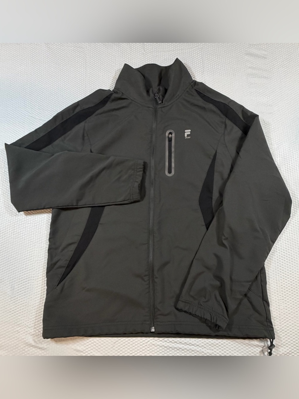 FILA Sport Men's Medium Full Zip Track Jacket Gray Black Athletic Windbreaker